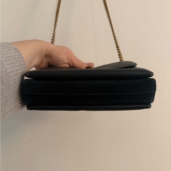 Tory Burch Kira Black Pebbled Leather Mixed Media Mini Crossbody Bag Gold Chain - Picture 13 of 16